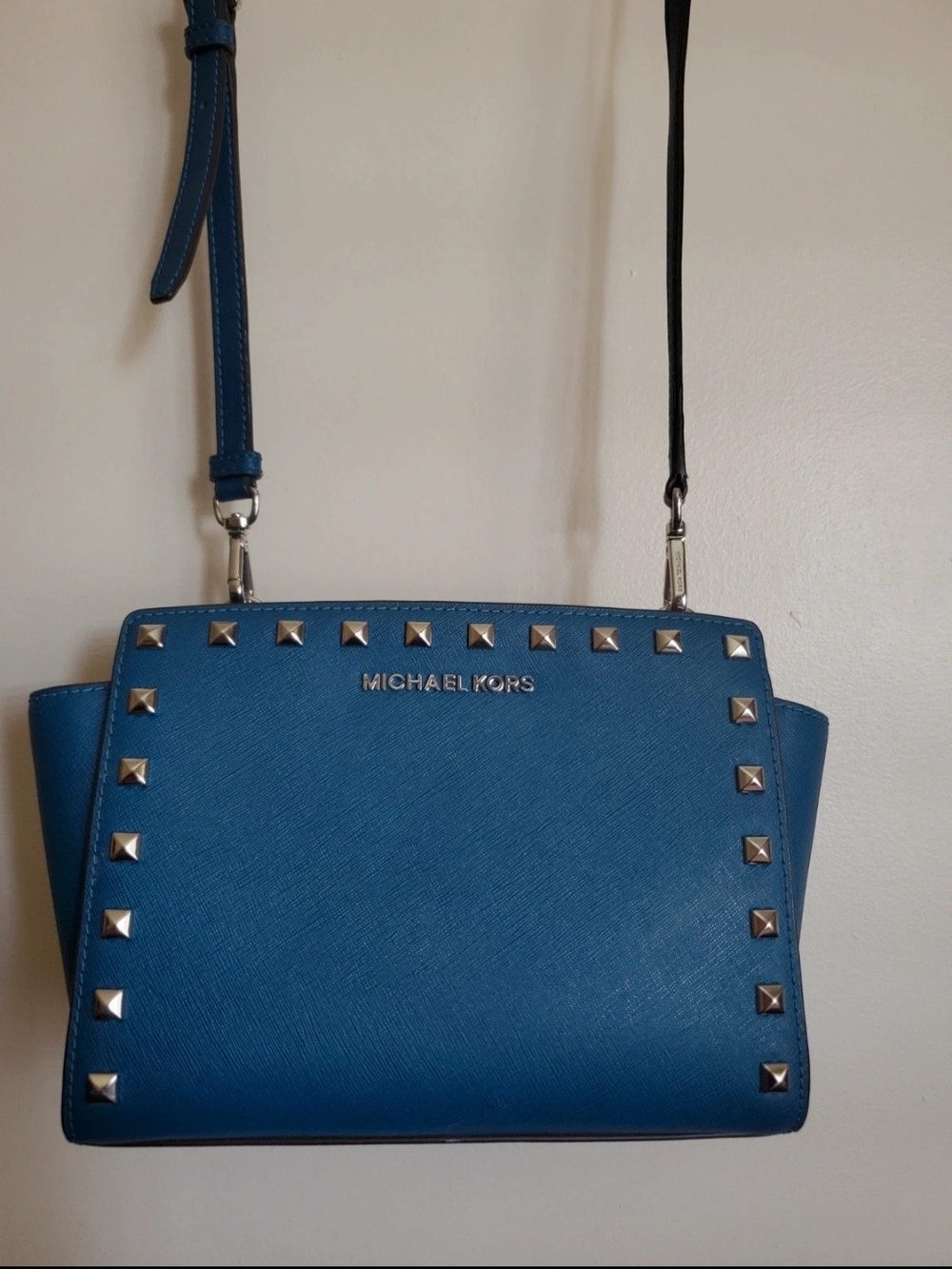 Michael Kors Teal Blue Studded Crossbody Bag